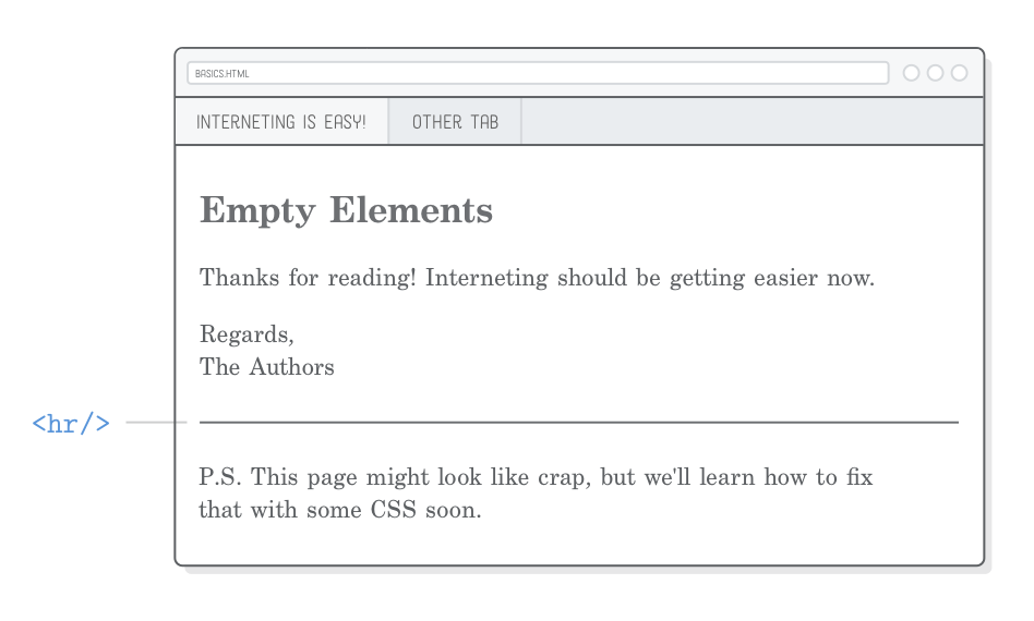 Página web demonstrando um elemento <hr/>