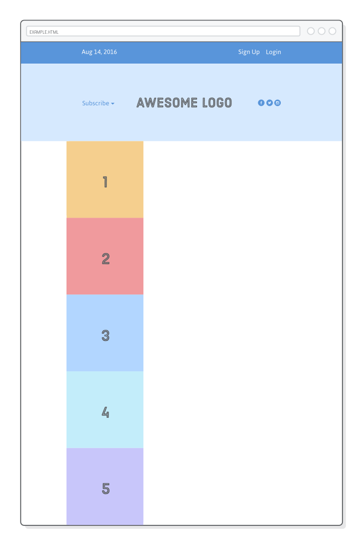 Web page with grid turned into a vertical column of boxes