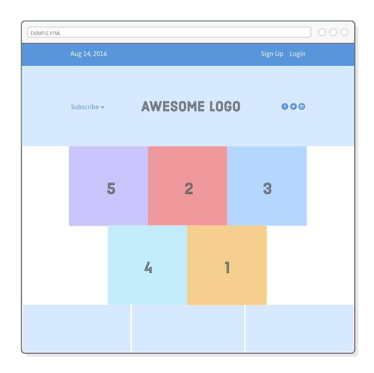Web page with three equal boxes that stretch to fill the footer