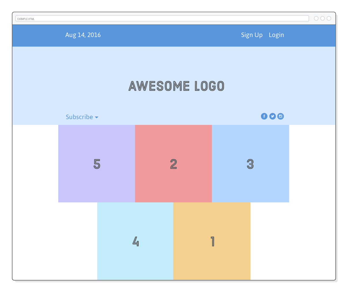 Web page showing bottom-aligned icons via the align-self property