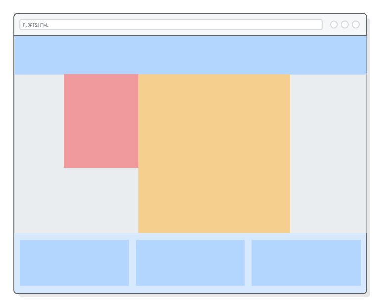 Web page with footer that has three equal-width child elements