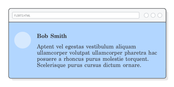 Web page showing footer with icon and text next to it, not flowing around it due to overflow: hidden