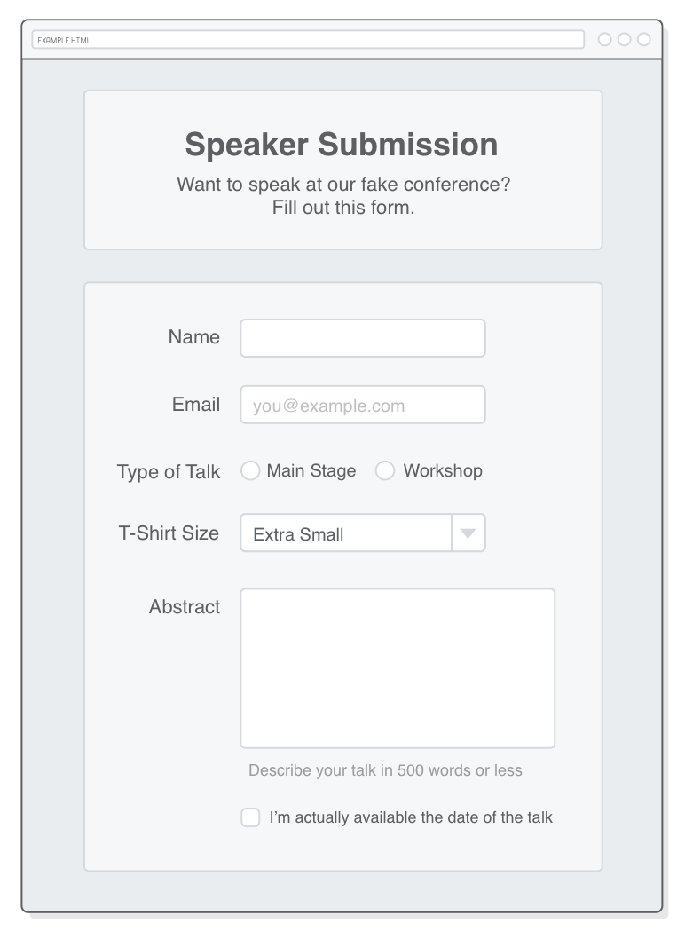 Web page with several HTML form elements, including a checkbox