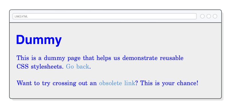 Web page with all blue text due to page-specific styles overriding global CSS stylesheet