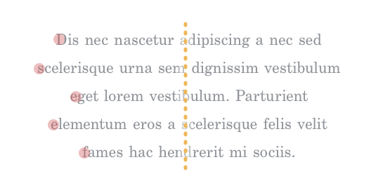 Diagram: uneven dots on center-aligned text